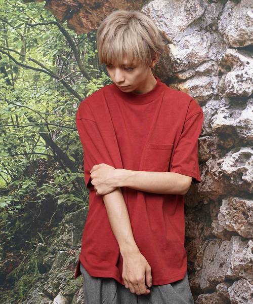 おしゃれスタ(オシャレスタ)の「ビッグシルエットモックネックTシャツ(IR)(Tシャツ/カットソー・メンズ・ライトグレー/ネイビー/レッド/ブラック/サンドベージュ/ホワイト・M/L/XL)」の6枚目の写真