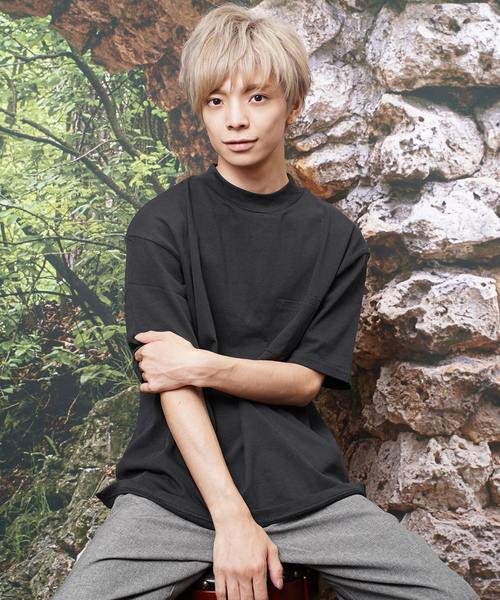 おしゃれスタ(オシャレスタ)の「ビッグシルエットモックネックTシャツ(IR)(Tシャツ/カットソー・メンズ・ライトグレー/ネイビー/レッド/ブラック/サンドベージュ/ホワイト・M/L/XL)」の9枚目の写真