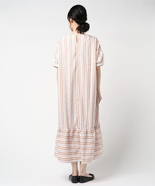 STYLEBLOCK（スタイルブロック）の「先染めランダムストライプミモレ丈フレアワンピース（ワンピース・レディース・グレー/サックスブルー/キャメル/ベージュ・M）」の6枚目の写真