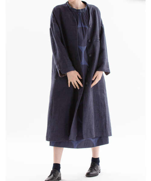 nop de nod（ノップドゥノッド）の「ウィンターリネンノーカラーコート
