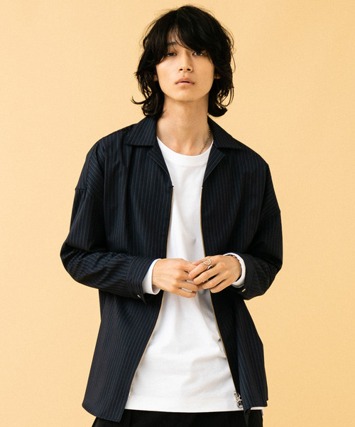 STUDIOUS（ステュディオス）の「【STUDIOUS】ジップオープンカラービッグシャツ（シャツ/ブラウス・メンズ・ネイビー/ブラック・1/2/3）」の2枚目の写真