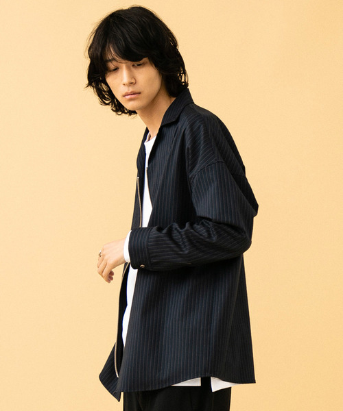 STUDIOUS（ステュディオス）の「【STUDIOUS】ジップオープンカラービッグシャツ（シャツ/ブラウス・メンズ・ネイビー/ブラック・1/2/3）」の19枚目の写真