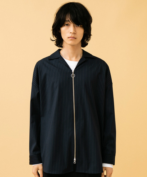 STUDIOUS（ステュディオス）の「【STUDIOUS】ジップオープンカラービッグシャツ（シャツ/ブラウス・メンズ・ネイビー/ブラック・1/2/3）」の18枚目の写真