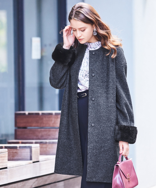 NARACAMICIE(ナラカミーチェ)の「ループ圧縮コクーンコート(その他アウター・レディース・ライトグレー/ダークネイビー・MEDIUM)」の2枚目の写真