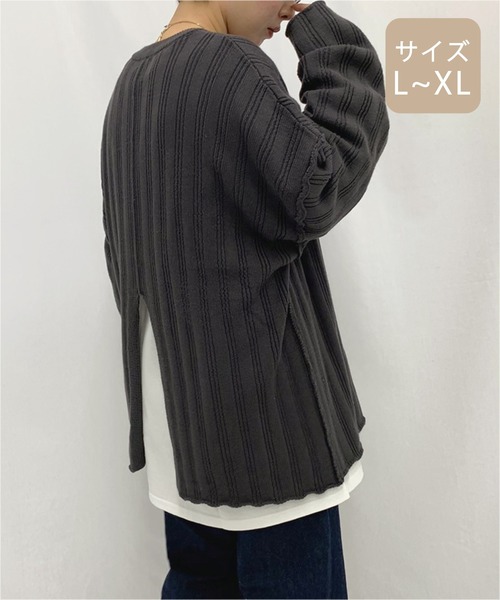 apres jour mignon（アプレジュールミニョン）の「【大きいサイズ】ワイドリブスリット入りニット【ZOZOTOWN限定アイテム】（ニット/セーター・レディース・カーキ/ブラック/モカ・X-LARGE）」の4枚目の写真