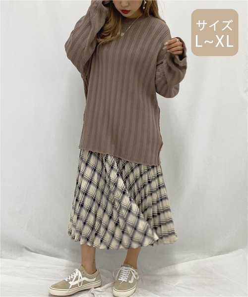 apres jour mignon（アプレジュールミニョン）の「【大きいサイズ】ワイドリブスリット入りニット【ZOZOTOWN限定アイテム】（ニット/セーター・レディース・カーキ/ブラック/モカ・X-LARGE）」の15枚目の写真