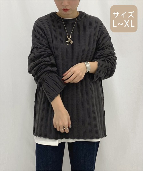 apres jour mignon（アプレジュールミニョン）の「【大きいサイズ】ワイドリブスリット入りニット【ZOZOTOWN限定アイテム】（ニット/セーター・レディース・カーキ/ブラック/モカ・X-LARGE）」の22枚目の写真