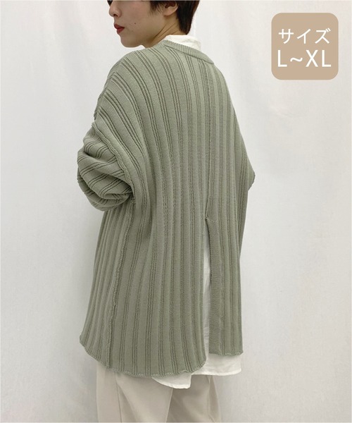apres jour mignon（アプレジュールミニョン）の「【大きいサイズ】ワイドリブスリット入りニット【ZOZOTOWN限定アイテム】（ニット/セーター・レディース・カーキ/ブラック/モカ・X-LARGE）」の10枚目の写真