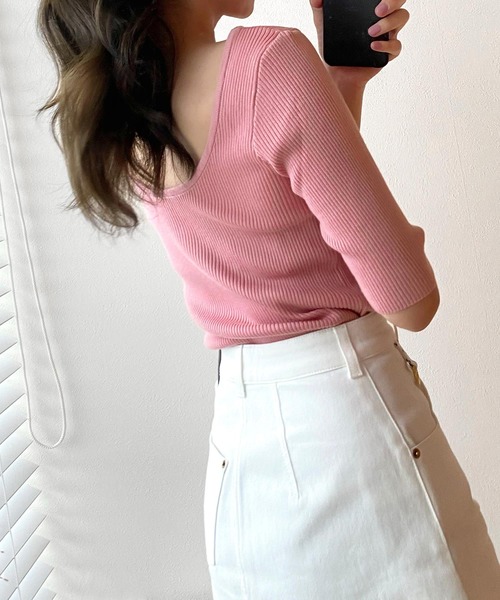 KOBE LETTUCE（コウベレタス）の「サマーリブニットトップス（ニット/セーター・レディース・ブラック/オフホワイト/ターコイズブルー/イエロー/ブルー/ブルー系その他/ピンク系その他/ピンク系その他2/ピンク/ホワイト系その他/ブルー系その他2/イエロー系その他/ピンク系その他3/ブラック系その他/ブルー系その他3/ミント/ライトピンク/ブルー系その他4/グリーン系その他/ネイビー/ホワイト系その他2/ブラック系その他2/ブルー系その他5/ピンク系その他4/イエロー系その他2/ピンク系その他5/ピンク系その他6/イエロー系その他3・1/2/3）」の21枚目の写真