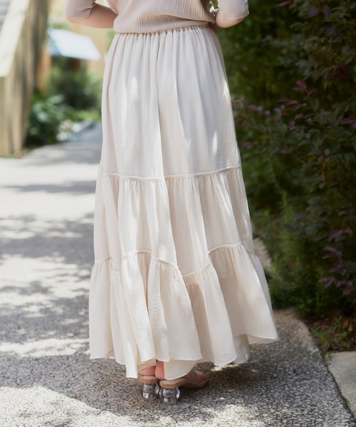 VANNIE U(ヴァニーユー)の「ふわっとパイピングティアードスカート(スカート・レディース・ベージュ/グリーン・FREE)」の8枚目の写真
