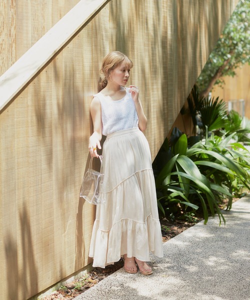 VANNIE U(ヴァニーユー)の「ふわっとパイピングティアードスカート(スカート・レディース・ベージュ/グリーン・FREE)」の10枚目の写真