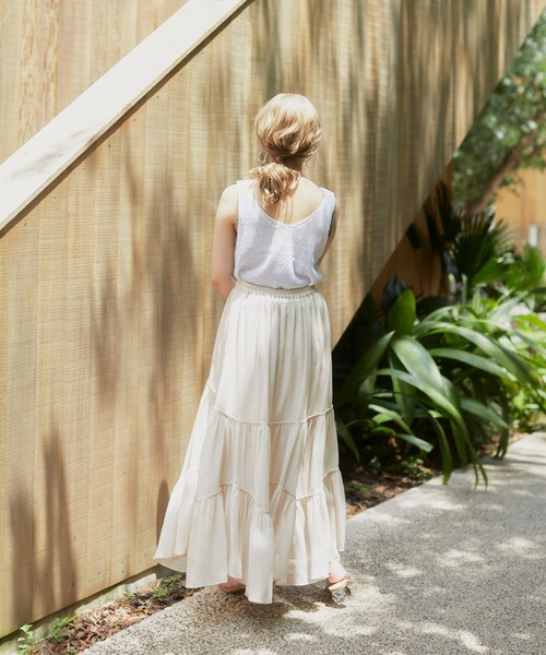 VANNIE U(ヴァニーユー)の「ふわっとパイピングティアードスカート(スカート・レディース・ベージュ/グリーン・FREE)」の12枚目の写真