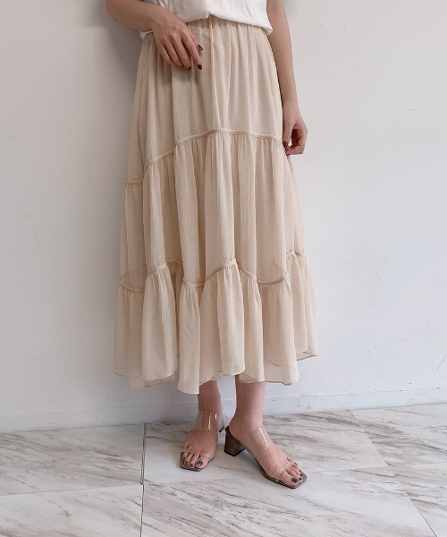 VANNIE U(ヴァニーユー)の「ふわっとパイピングティアードスカート(スカート・レディース・ベージュ/グリーン・FREE)」の15枚目の写真