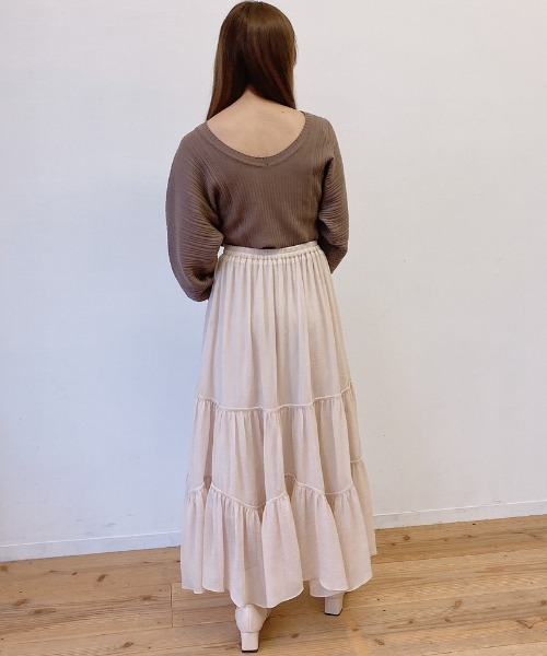 VANNIE U(ヴァニーユー)の「ふわっとパイピングティアードスカート(スカート・レディース・ベージュ/グリーン・FREE)」の16枚目の写真