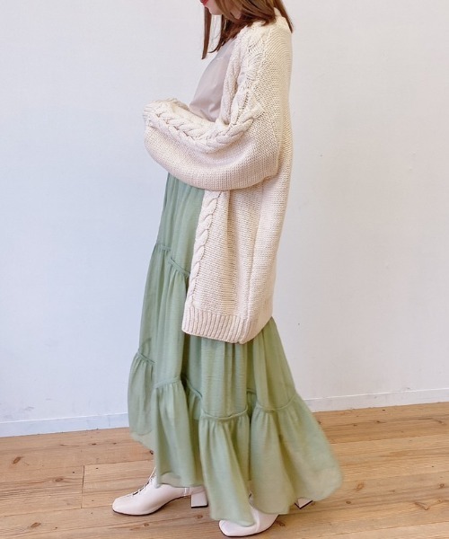 VANNIE U(ヴァニーユー)の「ふわっとパイピングティアードスカート(スカート・レディース・ベージュ/グリーン・FREE)」の20枚目の写真