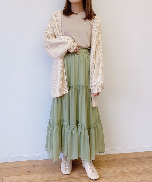 VANNIE U(ヴァニーユー)の「ふわっとパイピングティアードスカート(スカート・レディース・ベージュ/グリーン・FREE)」の19枚目の写真