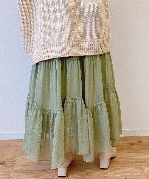 VANNIE U(ヴァニーユー)の「ふわっとパイピングティアードスカート(スカート・レディース・ベージュ/グリーン・FREE)」の18枚目の写真