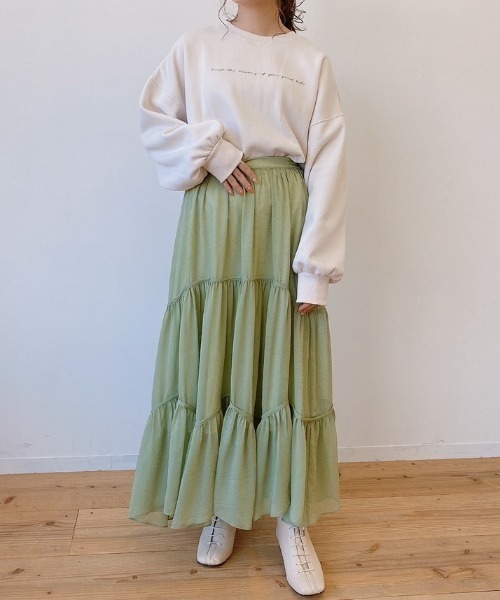 VANNIE U(ヴァニーユー)の「ふわっとパイピングティアードスカート(スカート・レディース・ベージュ/グリーン・FREE)」の22枚目の写真