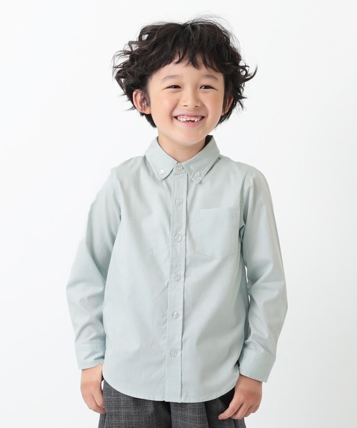 devirock（デビロック）の「オックスフォードシャツ（シャツ/ブラウス・キッズ・ホワイト/ミント・100cm/110cm/150cm/120cm/160cm/130cm/140cm）」の2枚目の写真