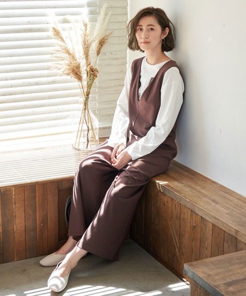 ROPE' PICNIC(ロペピクニック)の「Vネックポンチサロペット(つなぎ/オールインワン・レディース・ブラック/ブラウン系その他2/グリーン系その他2/イエロー系その他3/ライトグレー・40/38)」の9枚目の写真