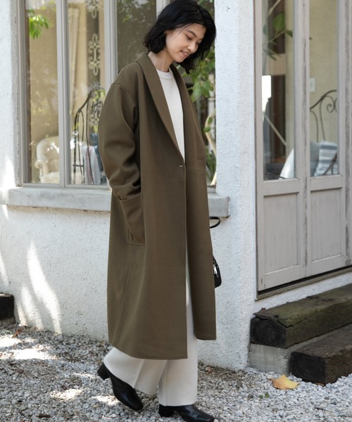 LAKOLE（ラコレ）の「ニットメルトンショールカラーコート / LAKOLE