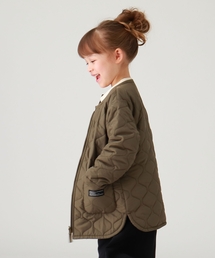 THE SHOP TK  | 【リバーシブル】薄中綿キルト×チェック柄ノーカラージップアップアウター(ノーカラーコート)
