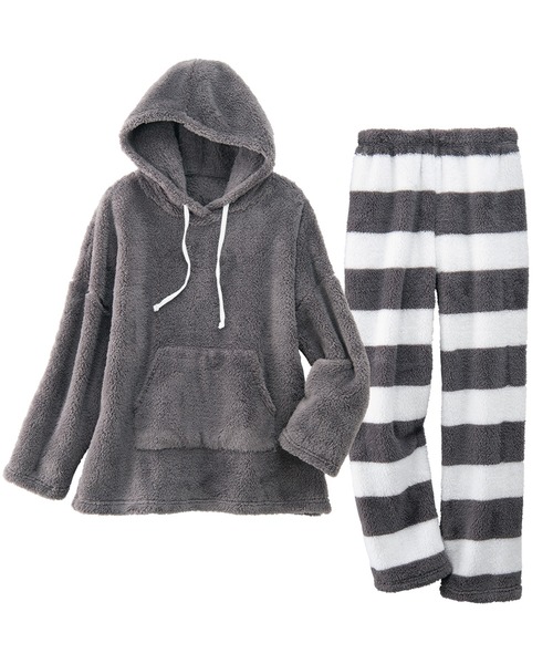 セール】【ふんわりモコモコ温活上下セット】ボアフリースパーカー