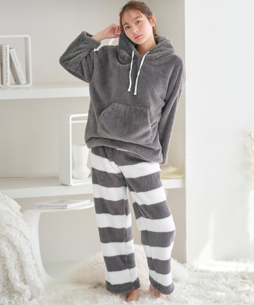 セール】【ふんわりモコモコ温活上下セット】ボアフリースパーカー