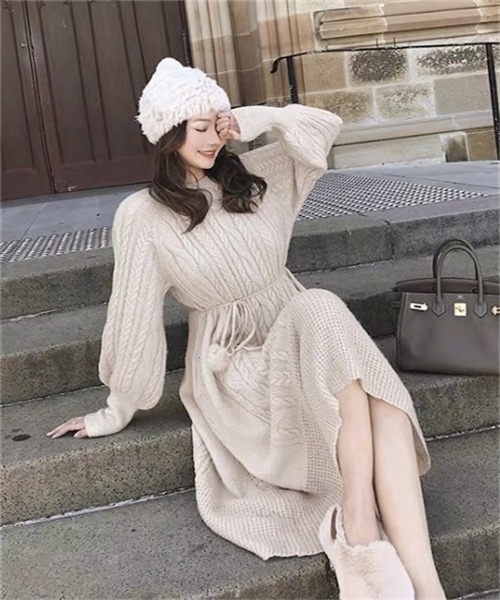 セール ケーブルニットロングワンピース 紐付き ワンピース Free Stylists フリー スタイリスト のファッション通販 Zozotown