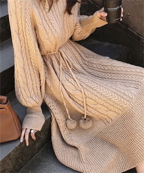 セール ケーブルニットロングワンピース 紐付き ワンピース Free Stylists フリー スタイリスト のファッション通販 Zozotown