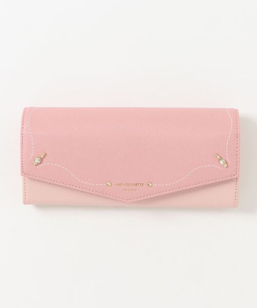 ビジューステッチかぶせ長財布