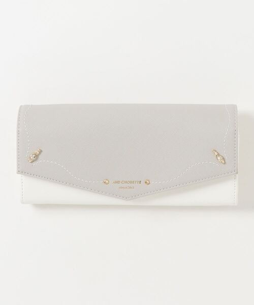 ビジューステッチかぶせ長財布