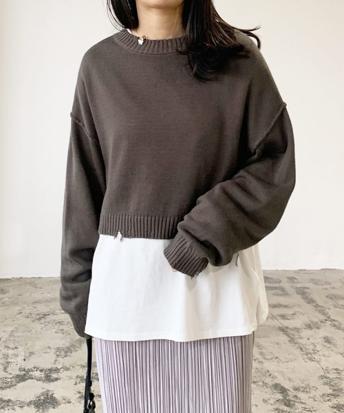 セール 綿アクリルダメージクロップドニット ニット セーター Lian リアン のファッション通販 Zozotown