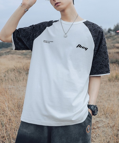 バンダナ柄袖切り替え半袖tシャツ Tシャツ カットソー Hook フック のファッション 21新作 トップス Hook