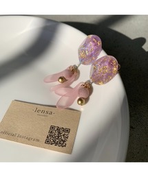 【-lensa-】金色の箔入り2wayピンクピアス(MA)