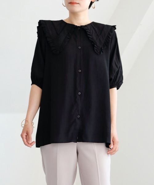 UNFIELD（アンフィールド）の「【UNFIELD Bigカラーブラウス】（シャツ/ブラウス・レディース・ブラック/オフホワイト・FREE）」の17枚目の写真