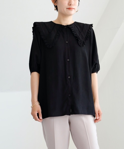 UNFIELD（アンフィールド）の「【UNFIELD Bigカラーブラウス】（シャツ/ブラウス・レディース・ブラック/オフホワイト・FREE）」の21枚目の写真