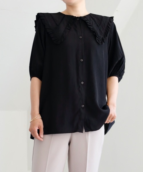 UNFIELD（アンフィールド）の「【UNFIELD Bigカラーブラウス】（シャツ/ブラウス・レディース・ブラック/オフホワイト・FREE）」の20枚目の写真