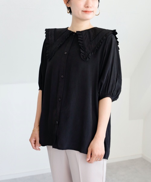 UNFIELD（アンフィールド）の「【UNFIELD Bigカラーブラウス】（シャツ/ブラウス・レディース・ブラック/オフホワイト・FREE）」の18枚目の写真