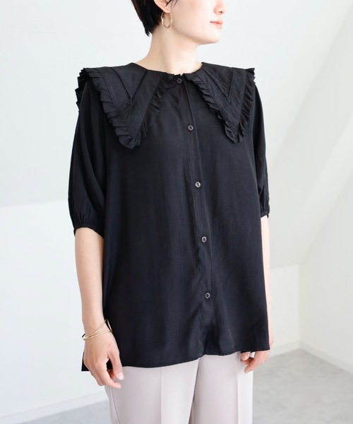 UNFIELD（アンフィールド）の「【UNFIELD Bigカラーブラウス】（シャツ/ブラウス・レディース・ブラック/オフホワイト・FREE）」の19枚目の写真