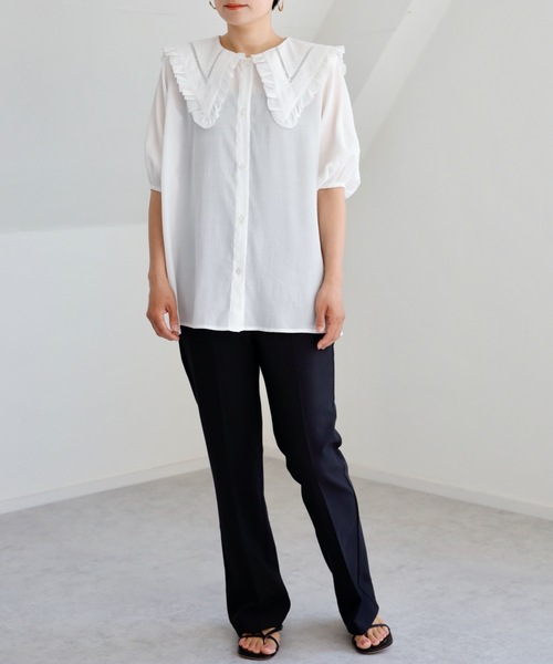 UNFIELD（アンフィールド）の「【UNFIELD Bigカラーブラウス】（シャツ/ブラウス・レディース・ブラック/オフホワイト・FREE）」の14枚目の写真