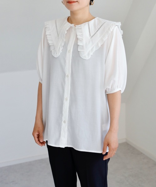 UNFIELD（アンフィールド）の「【UNFIELD Bigカラーブラウス】（シャツ/ブラウス・レディース・ブラック/オフホワイト・FREE）」の6枚目の写真