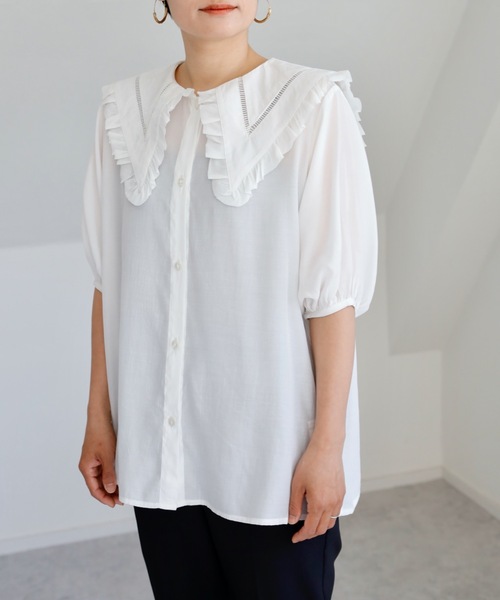 UNFIELD（アンフィールド）の「【UNFIELD Bigカラーブラウス】（シャツ/ブラウス・レディース・ブラック/オフホワイト・FREE）」の7枚目の写真