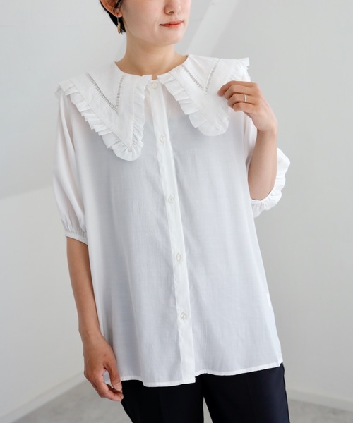 UNFIELD（アンフィールド）の「【UNFIELD Bigカラーブラウス】（シャツ/ブラウス・レディース・ブラック/オフホワイト・FREE）」の8枚目の写真