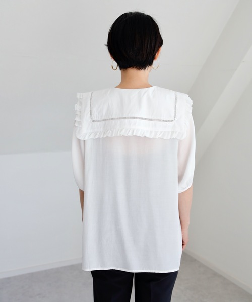 UNFIELD（アンフィールド）の「【UNFIELD Bigカラーブラウス】（シャツ/ブラウス・レディース・ブラック/オフホワイト・FREE）」の10枚目の写真