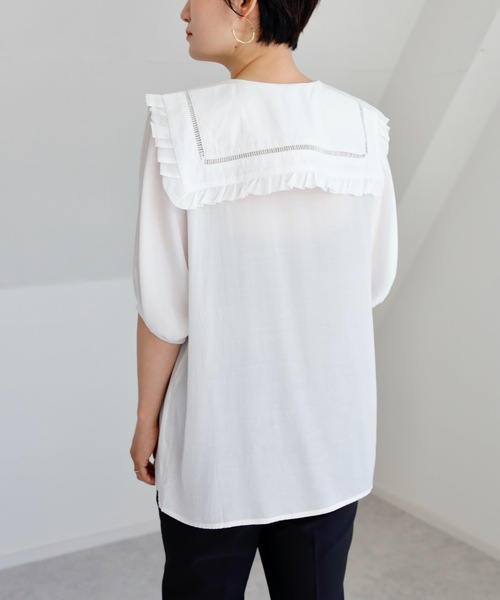 UNFIELD（アンフィールド）の「【UNFIELD Bigカラーブラウス】（シャツ/ブラウス・レディース・ブラック/オフホワイト・FREE）」の11枚目の写真