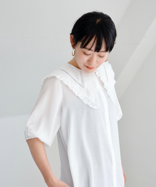 UNFIELD（アンフィールド）の「【UNFIELD Bigカラーブラウス】（シャツ/ブラウス・レディース・ブラック/オフホワイト・FREE）」の13枚目の写真