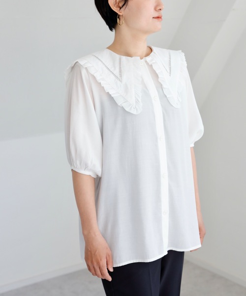 UNFIELD（アンフィールド）の「【UNFIELD Bigカラーブラウス】（シャツ/ブラウス・レディース・ブラック/オフホワイト・FREE）」の9枚目の写真