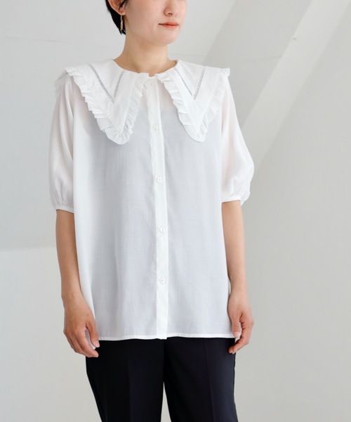 UNFIELD（アンフィールド）の「【UNFIELD Bigカラーブラウス】（シャツ/ブラウス・レディース・ブラック/オフホワイト・FREE）」の3枚目の写真