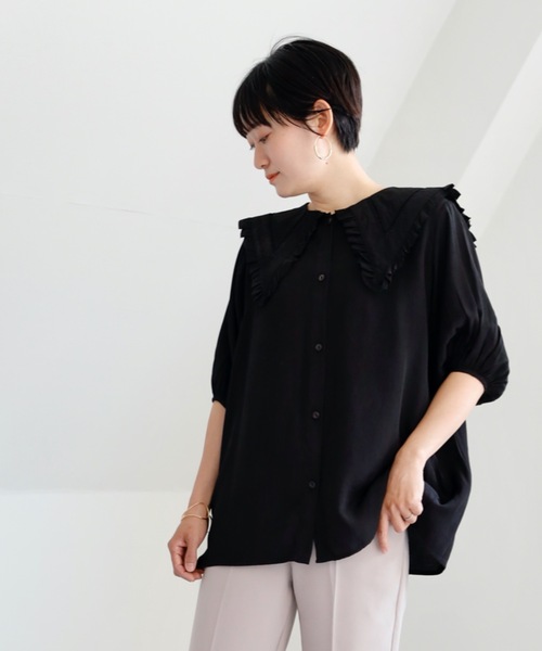 UNFIELD（アンフィールド）の「【UNFIELD Bigカラーブラウス】（シャツ/ブラウス・レディース・ブラック/オフホワイト・FREE）」の16枚目の写真